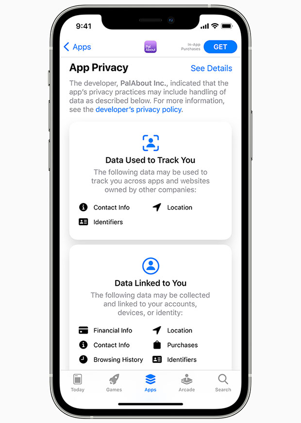 Apple's iOS14 privacy nutrition label